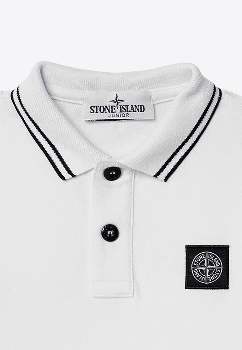 Stone Island Junior Boys Logo Patch Long-Sleeved Polo T-shirt White 8116207-C48/P_STONE-V1001