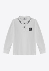 Stone Island Junior Boys Logo Patch Long-Sleeved Polo T-shirt White 8116207-D48/P_STONE-V1001