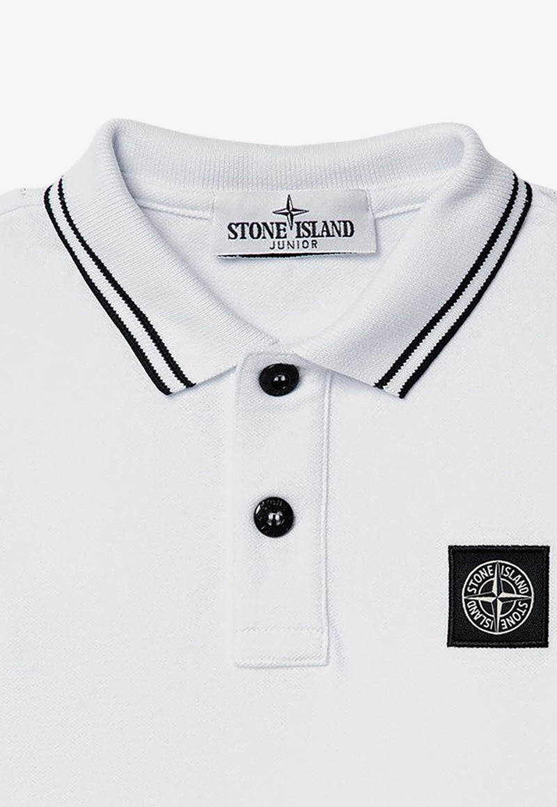 Stone Island Junior Boys Logo Patch Long-Sleeved Polo T-shirt White 811620748/P_STONE-V1001