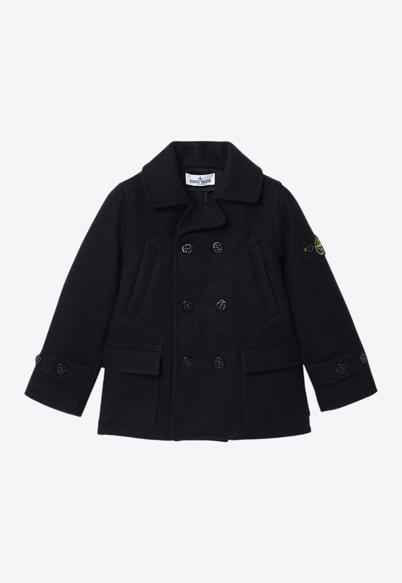 Stone Island Junior Boys Double-Breasted Wool-Blend Coat Blue 8116410-C36/P_STONE-V0M20