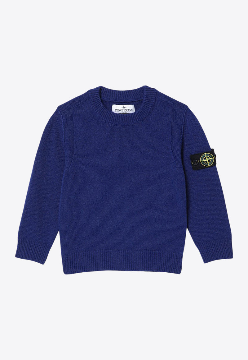 Stone Island Junior Boys Compass Patch Wool Sweater Blue 8116502-CZ1/P_STONE-V0022