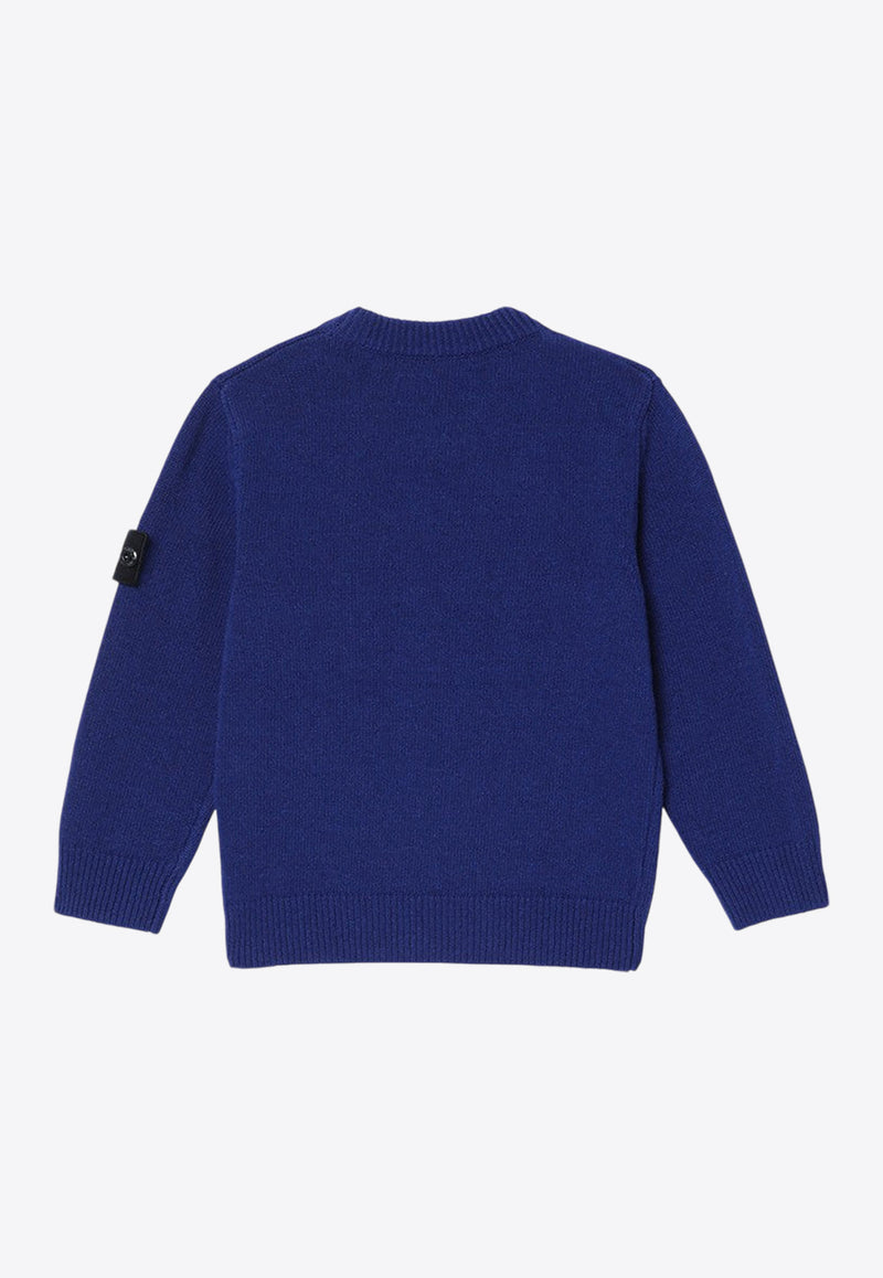 Stone Island Junior Boys Compass Patch Wool Sweater Blue 8116502-CZ1/P_STONE-V0022