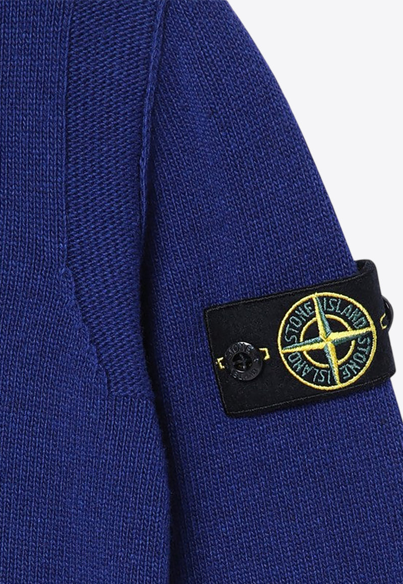 Stone Island Junior Boys Compass Patch Wool Sweater Blue 8116502-CZ1/P_STONE-V0022