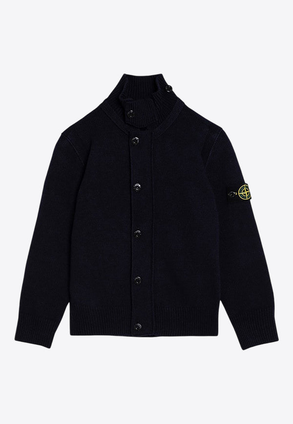 Stone Island Junior Boys Compass Patch Wool-Blend Cardigan Navy 8116503-BZ1/P_STONE-V0020