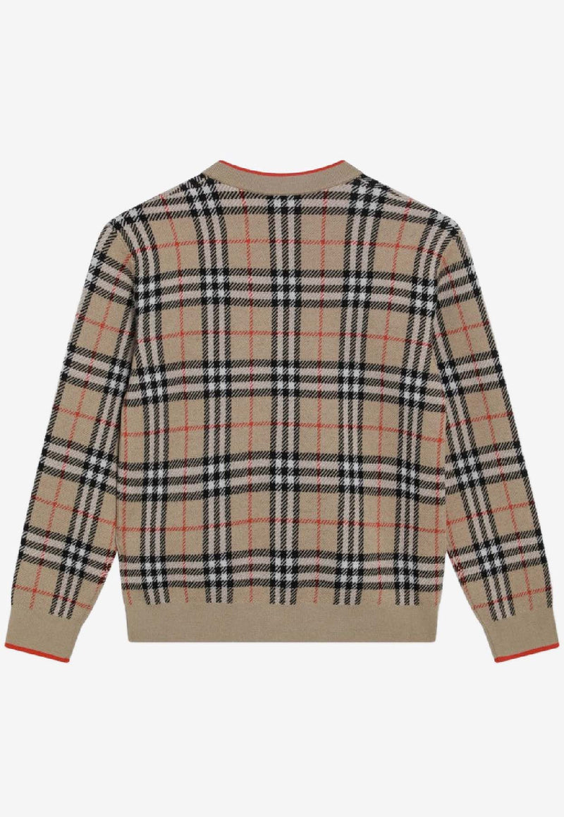 Burberry Kids Girls Signature Check Wool Cardigan Beige 8117179171210/S_BURBE-B9368