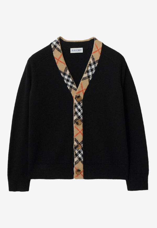 Burberry Kids Boys Check-Trimmed Wool Cardigan Black 8117201171211/S_BURBE-A1189