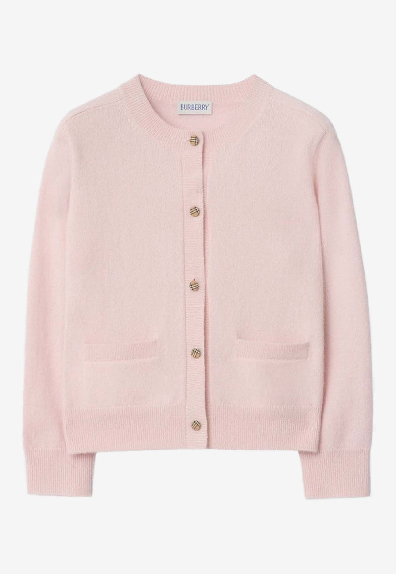 Burberry Kids Girls Wool-Blend Cardigan with Elbow Patches Pink 8117642171214/S_BURBE-A1439