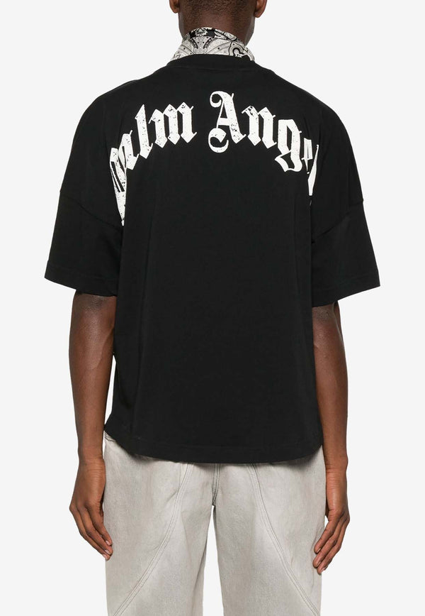 Palm Angels Curved Logo Crewneck T-shirt Black PMAA002S25JER001_1003