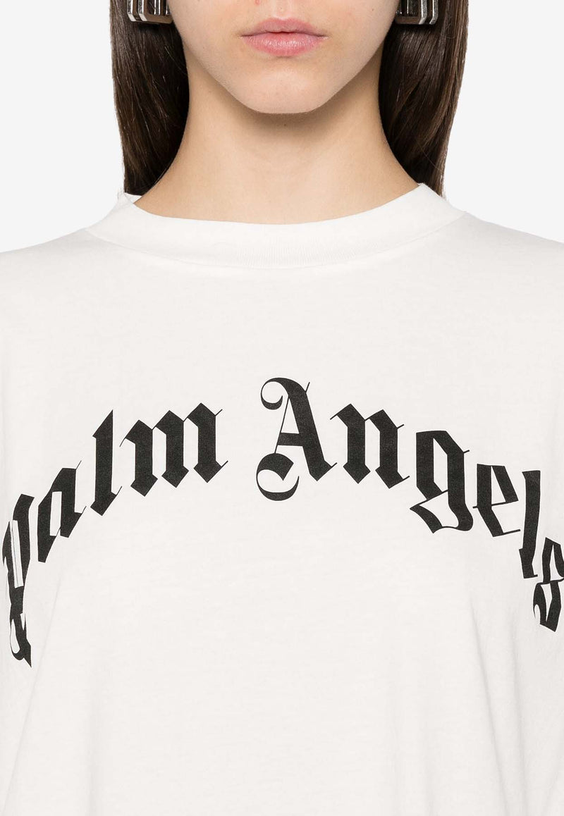 Palm Angels Curved Logo Crewneck T-shirt White PWAA023S25JER001_0310