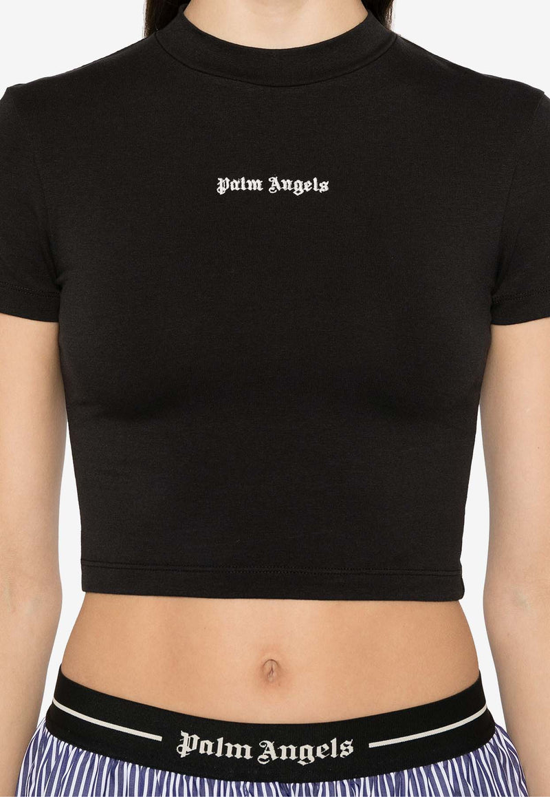 Palm Angels Logo Embroidered Cropped T-shirt Black PWAA074C99JER001_1003