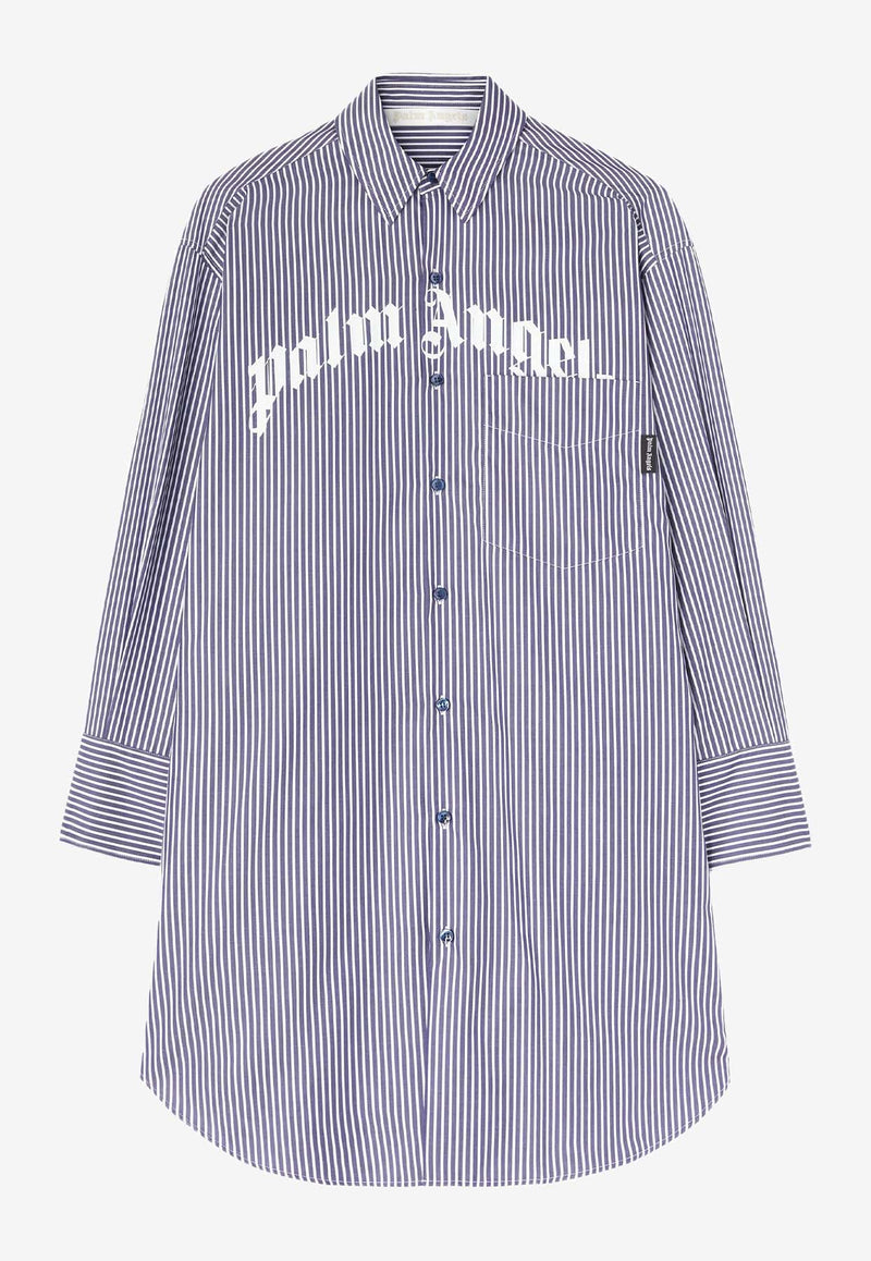 Palm Angels Striped Logo Print Midi Shirt Dress Navy PWDG002S25FAB001_4603