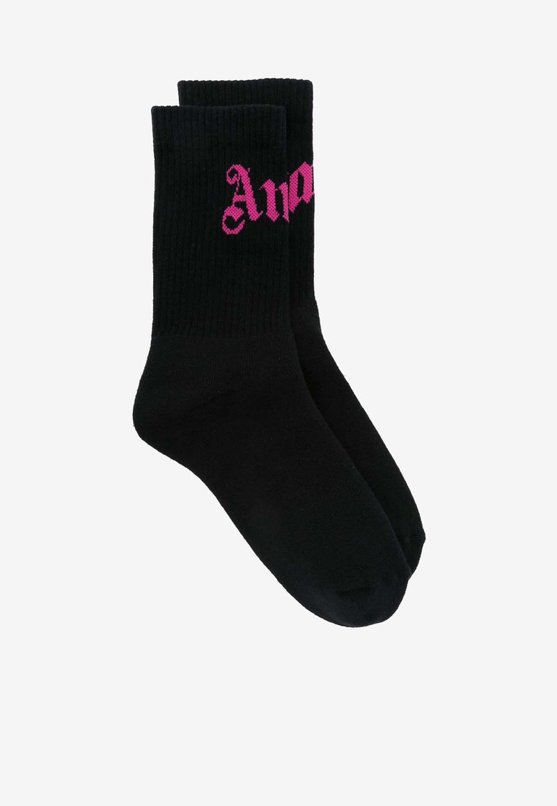 Palm Angels Intarsia Logo Ribbed Socks Black PWRA00AS25FAB001_1032