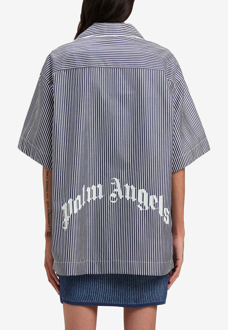 Palm Angels Curved Logo Striped Shirt Navy PWGG005S25FAB001_4603