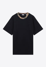 Burberry Check-Trimmed Crewneck T-shirt Navy 8118959151696/S_BURBE-A1222