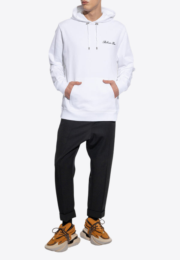 Balmain Signature Logo Embroidered Hoodie White DH1JT047 BC78-GAB