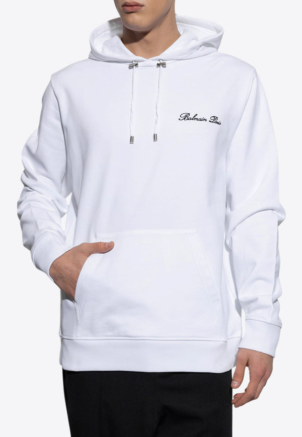 Balmain Signature Logo Embroidered Hoodie White DH1JT047 BC78-GAB