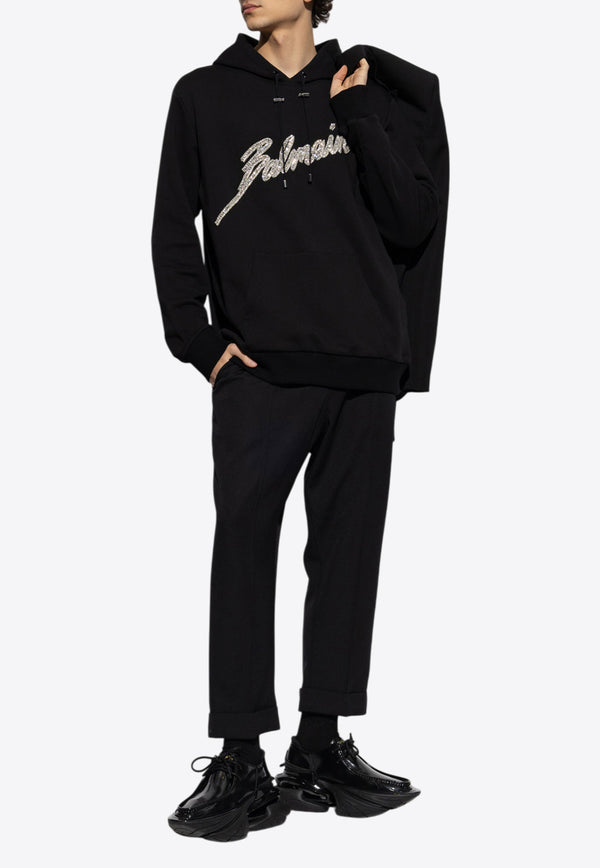 Balmain Embellished Logo Hooded Sweatshirt Black EH1JT240 PC70-EAW