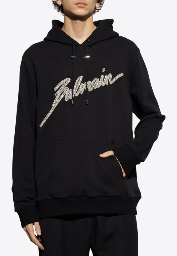 Balmain Embellished Logo Hooded Sweatshirt Black EH1JT240 PC70-EAW