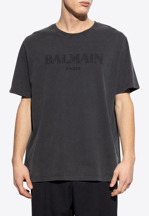 Balmain Logo Embroidered T-shirt Gray DH1EG010 BC72-YGD