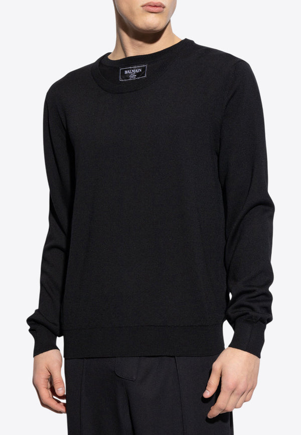 Balmain Double-Collar Wool Knit Sweater Black EH1KD145 KH92-0PA