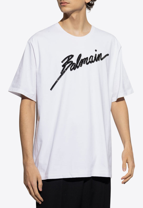 Balmain Beaded Logo T-shirt White EH1EH175 PC70-GAB