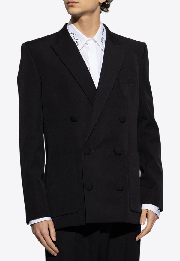 Balmain Double-Breasted Wool Blazer Black EH1SG160 WC09-0PA