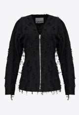 Feather-Embellished Zip-Up Jacket