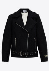 Boucle Wool Zip-Up Biker Jacket