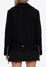 Boucle Wool Zip-Up Biker Jacket