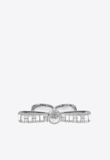 Versace Gianni Ribbon Crystal Two-Finger Ring Silver 1017812 1A00621-4JEE0
