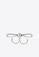 Versace Gianni Ribbon Crystal Two-Finger Ring Silver 1017812 1A00621-4JEE0