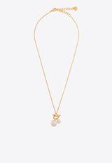 Ferragamo Gancini Double-Pearl Necklace Gold 760806 NKL GANWAVPE 780390-ORO GIOVE WHITE