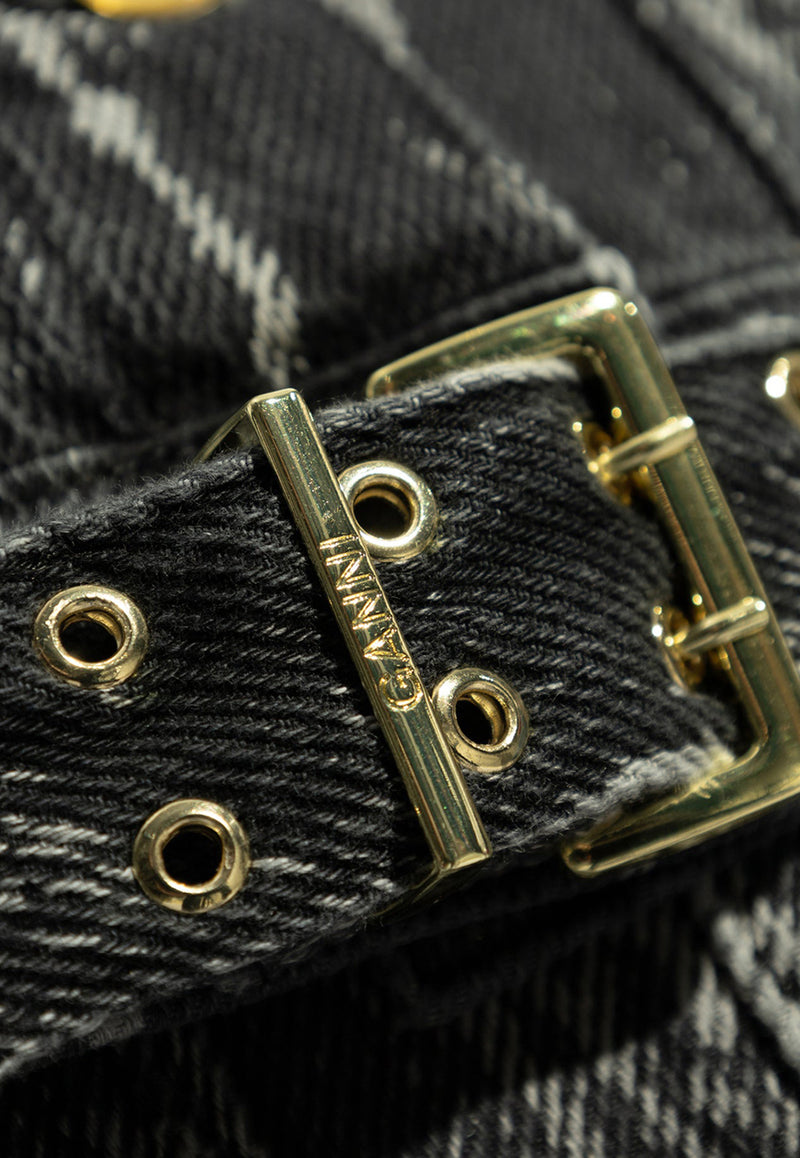 جاكيت من الدنيم بتأثير باهت بحزام