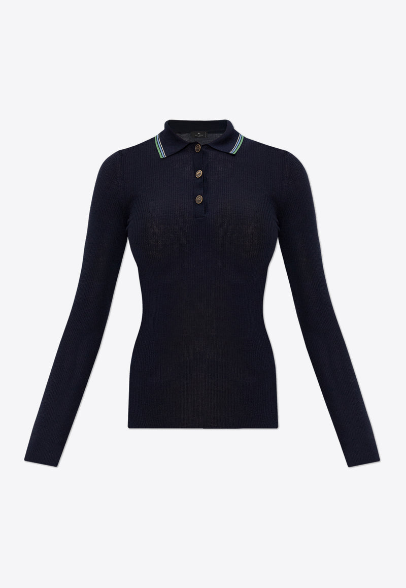 Long-Sleeved Wool Polo T-shirt