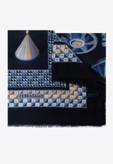 Ferragamo Logo-Printed Silk Scarf Navy 320977 SL NADIR 780044-BLUE OXFORD BLU