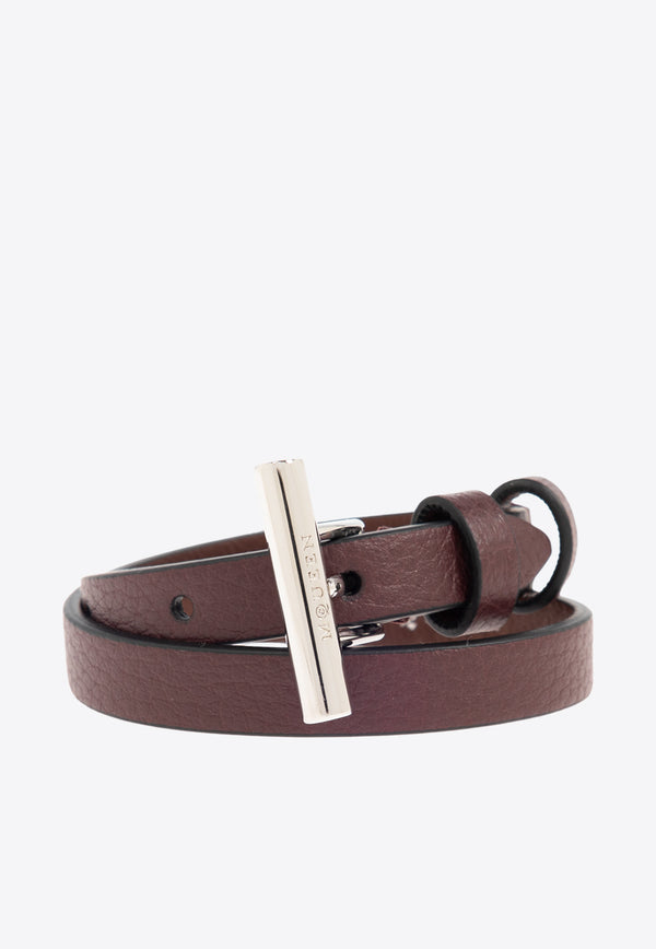 Alexander McQueen T-Bar Double Wrap Leather Bracelet 813363 1AAUG-6408