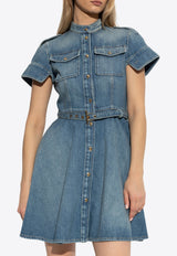 Alexander McQueen Stone-Washed Mini Denim Dress Blue 816098 QMAC3-4315
