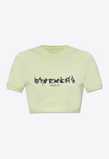 تي شيرت برقبة دائرية وشعار مطبوع