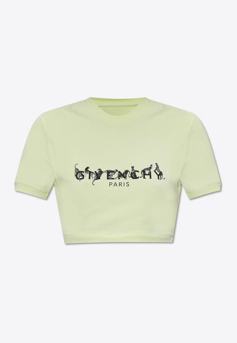 تي شيرت برقبة دائرية وشعار مطبوع