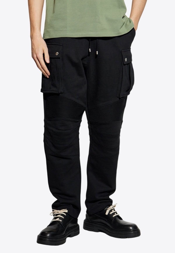 Balmain Ribbed-Panel Track Pants Black EH1OB335 BC91-0PA