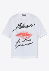 Balmain Kiss-Print Crewneck T-shirt White EF1EG110 GE45-GQV