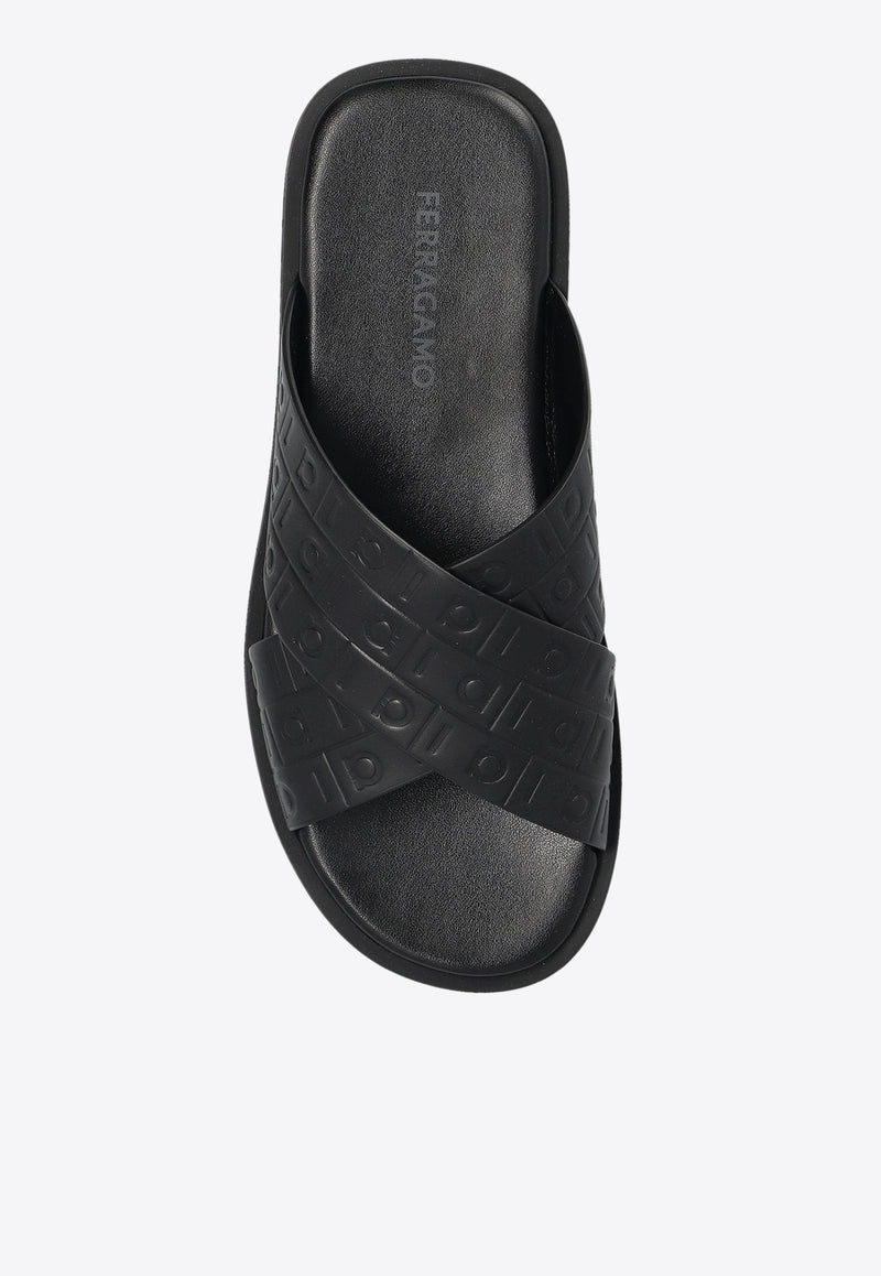 Monogram-Embossed Leather Slides