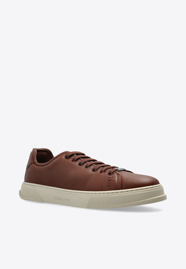 Salvatore Ferragamo Grainy Leather Low-Top Sneakers 029773 BRUCE 778860-MIDBROWN