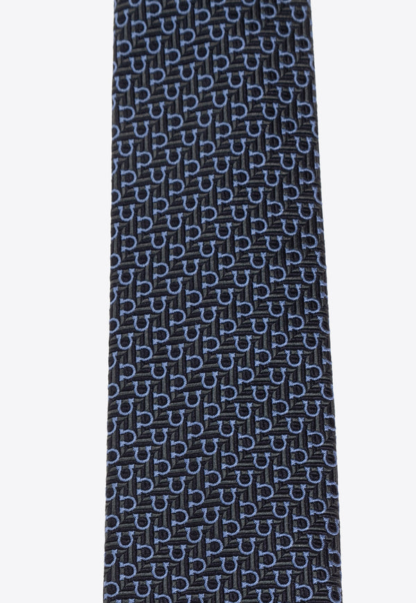 Salvatore Ferragamo Jacquard Tie with Diagonal Gancini 351228 4 ZELBIO7J 778697-F BLU SCURO