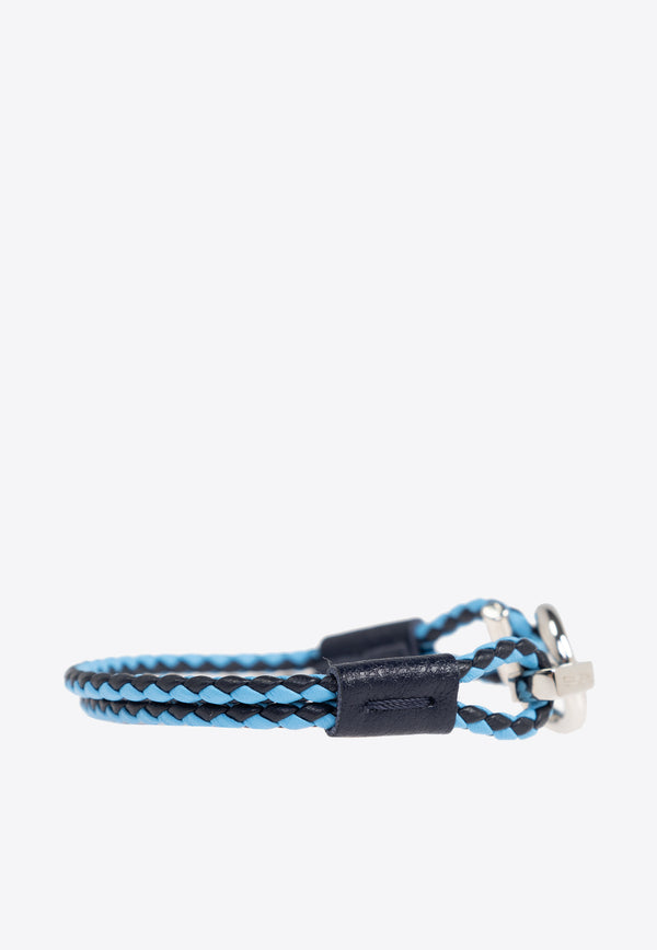 Salvatore Ferragamo Two-Toned Braided Leather Bracelet 770380 BR SCOO EVO 7803-PLD BLUE TURCHESE