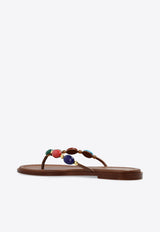 Gianvito Rossi Shanti Leather Slides with Cabochon Stones Brown G15240 05CUO-XCNTECU
