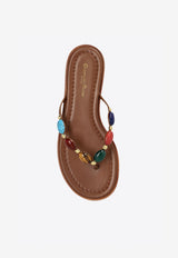Gianvito Rossi Shanti Leather Slides with Cabochon Stones Brown G15240 05CUO-XCNTECU
