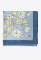 Etro Floral-Printed Rectangular Scarf Blue MATA0038 AK810-X0883