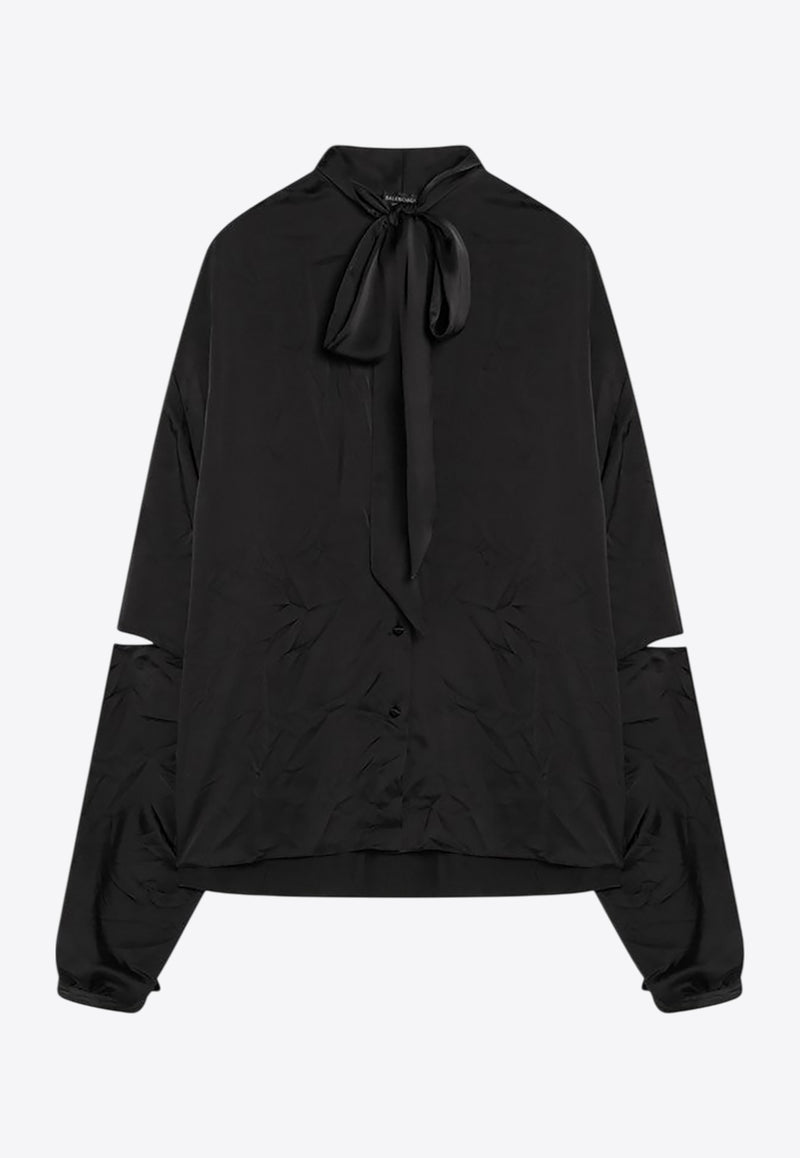 Balenciaga Bow-Neck Cut-Out Blouse Black 814139TKN01/Q_BALEN-1000