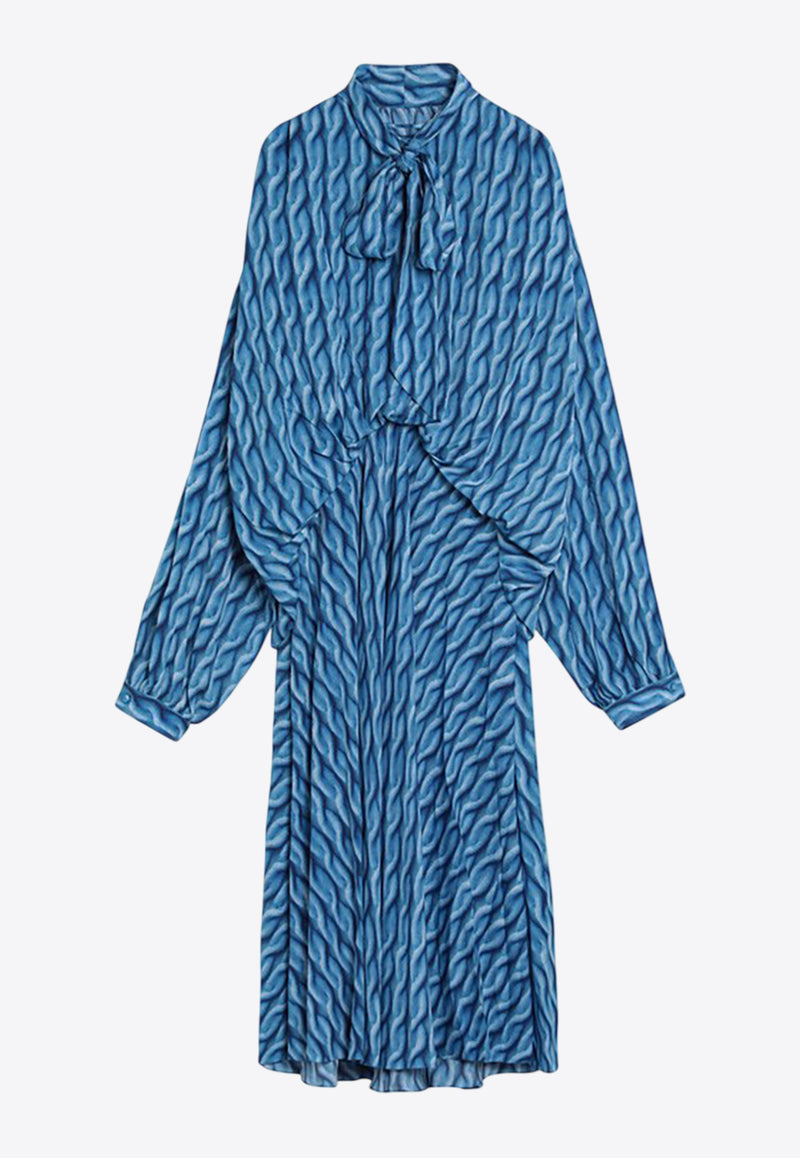 Balenciaga Patterned Midi Dress with Bow Blue 814150TRLB4/Q_BALEN-4011